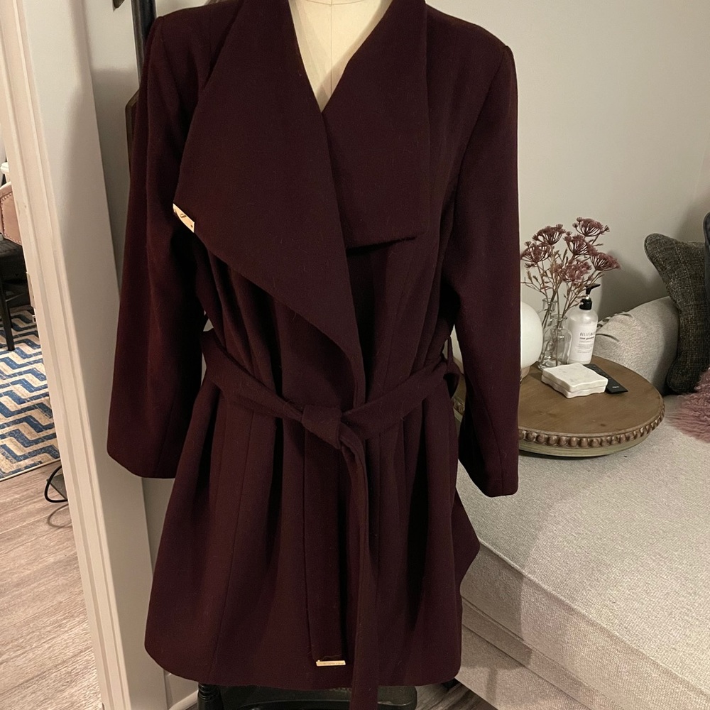 Plum Wrap Tie Coat
